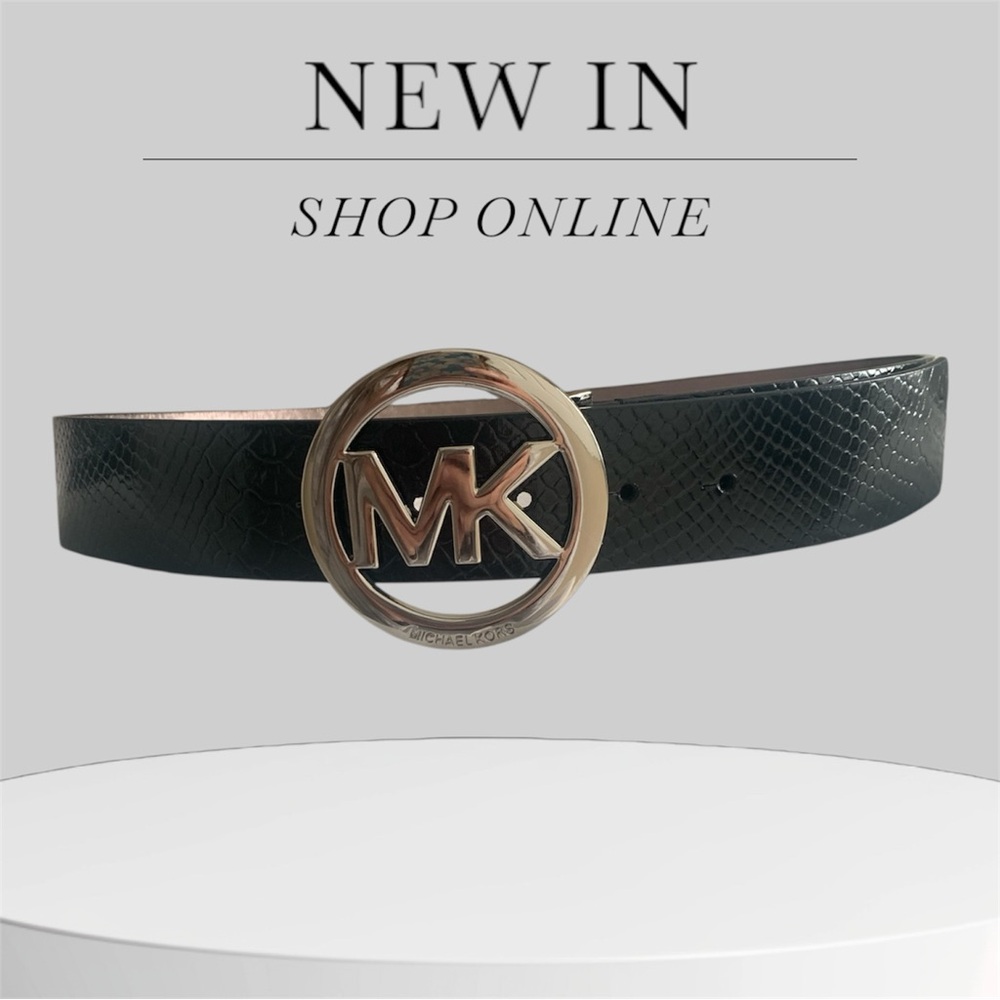 Michael Kors Black Croc pattern leather Belt with silver Logo belt buckle